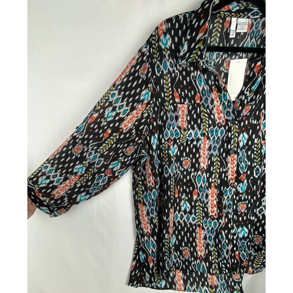 NWT Sami & Jo Blouse Womens 3X Multicolor Ikat Print Button Up Top Southwestern - Picture 4 of 11